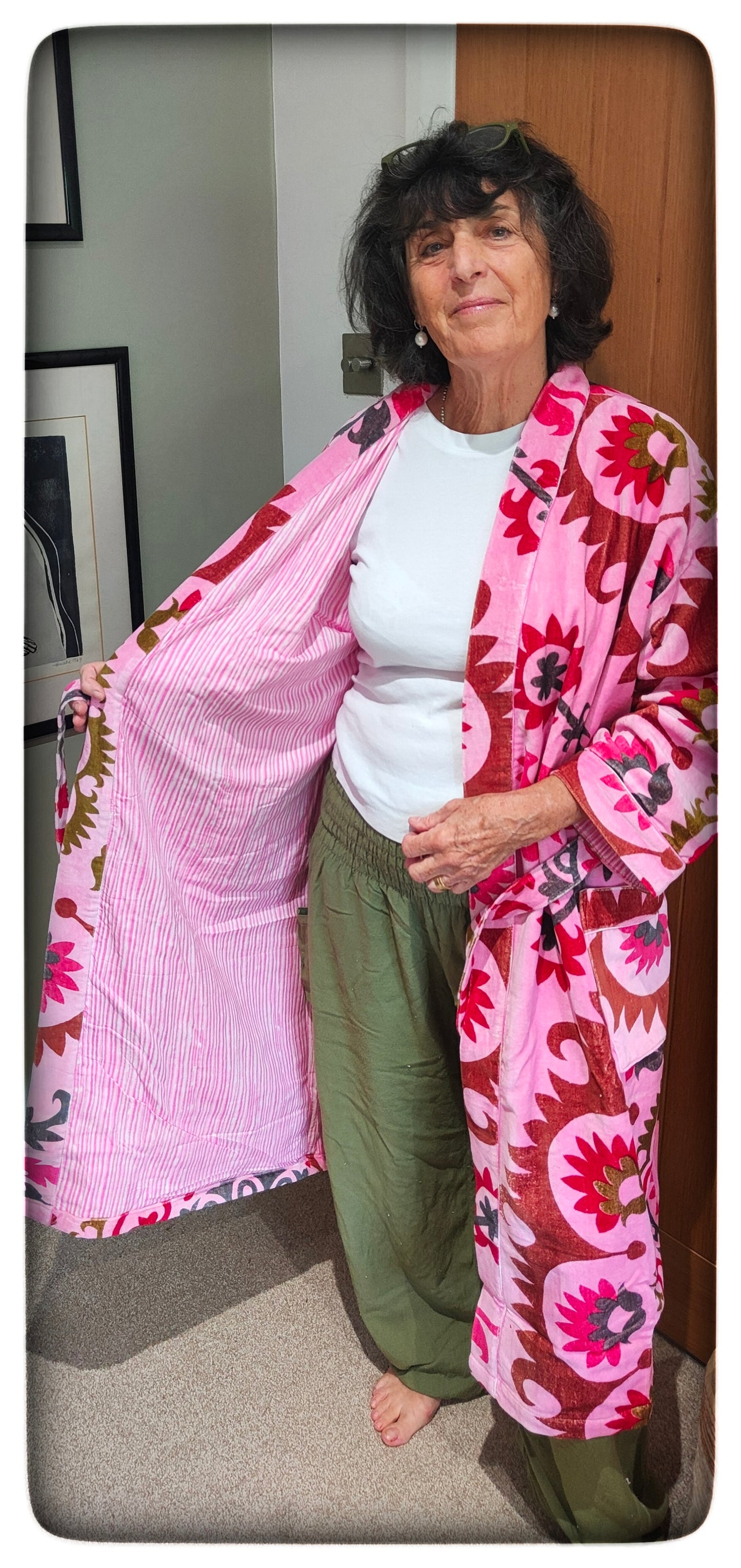 Petunia Pop of Pink Velvet Dressing Gown