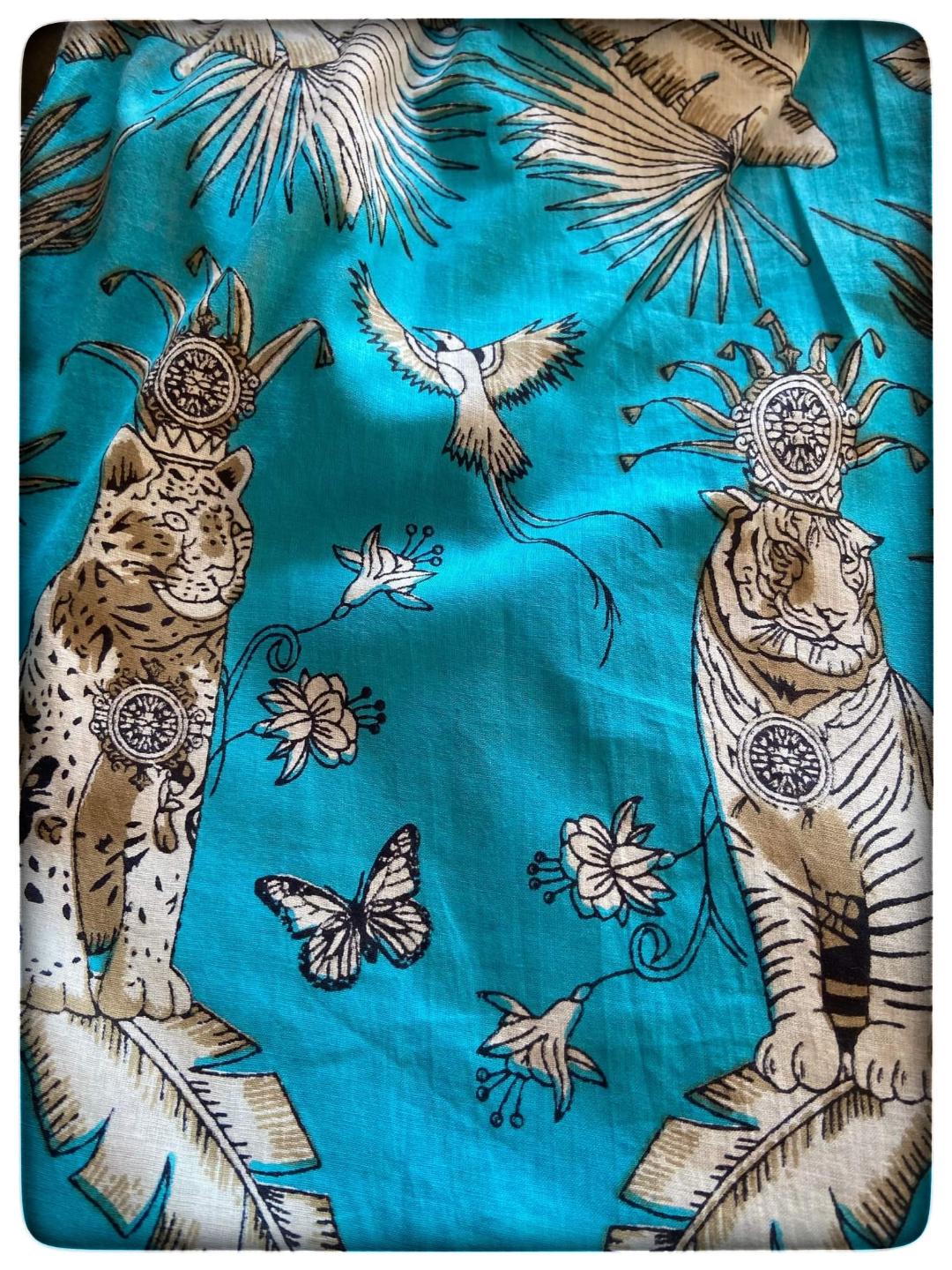 Turquoise Leopard and Tiger Animal Print 3/4 Pyjama Bottoms