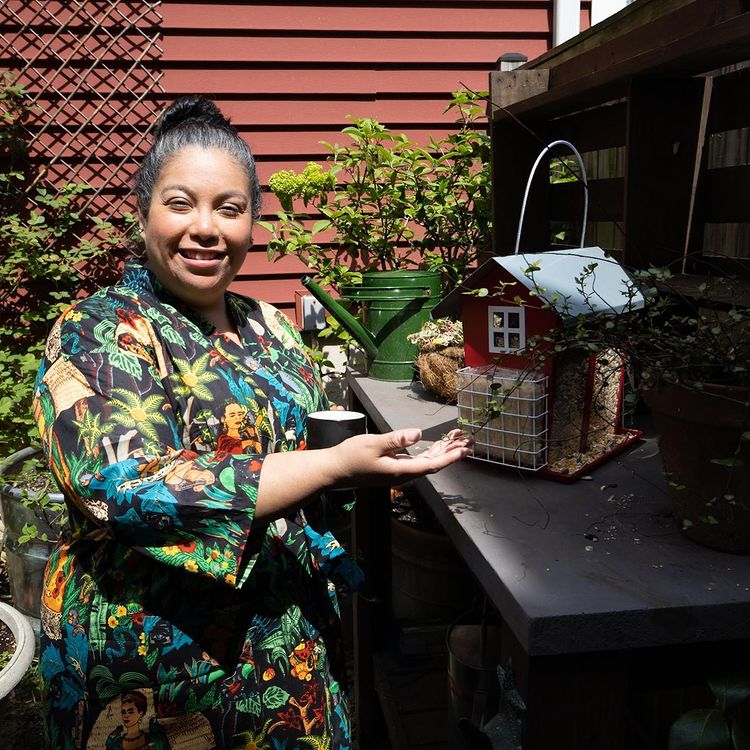 Lady wearing Frida Kahlo dressing gown, Angie from Garden Obsessions, Rowan Charles has gone international