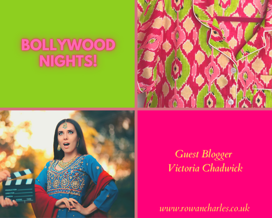 film night, bollywood nights, bollywood films, nightwear, india inspired nightwear, pyjamas for wome, bright fashionable pjs, pjs for movie night, bollywood actors, silky Indian cotton pajamas,  