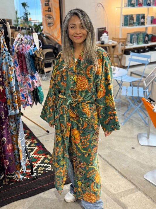Green velvet dressing gown
