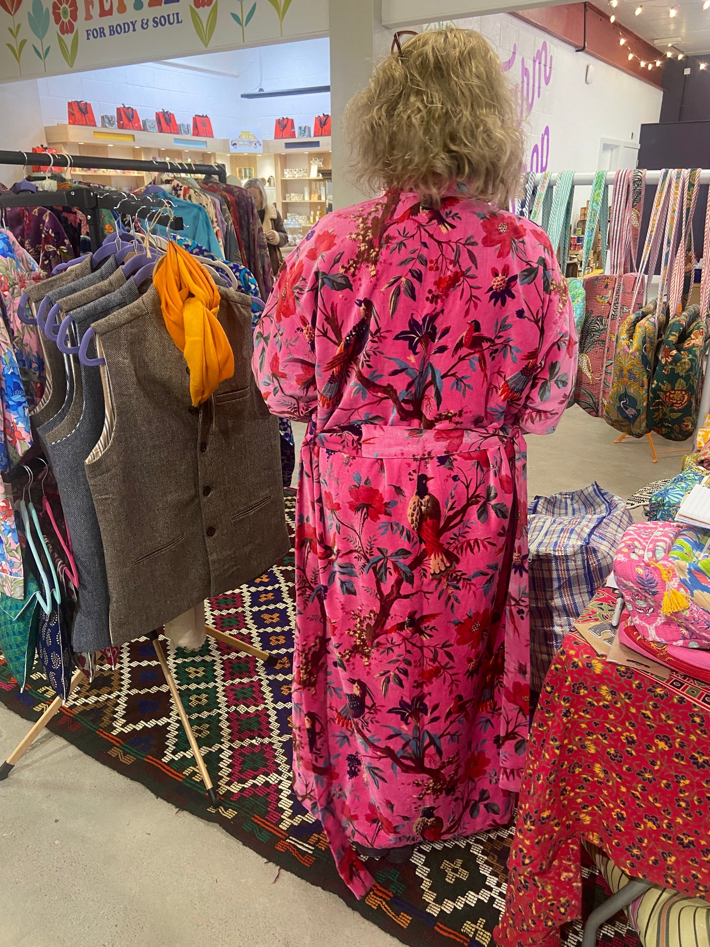 Candy. Hot pink velvet dressing gown
