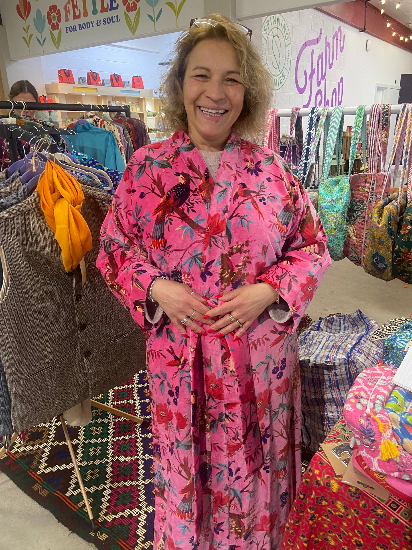Candy. Hot pink velvet dressing gown