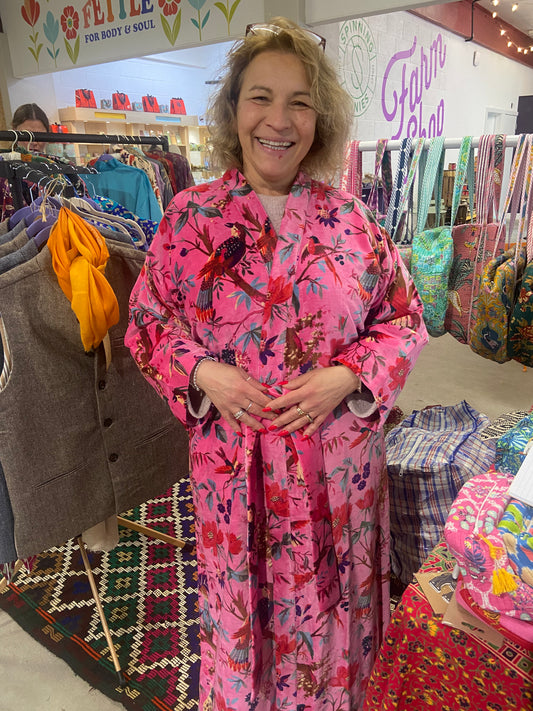 Candy. Hot pink velvet dressing gown