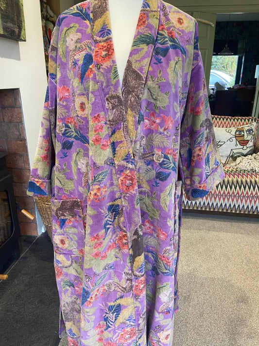 CAPPUCIN Popular purple velvet with gorgeous floral pattern Dressing Gown