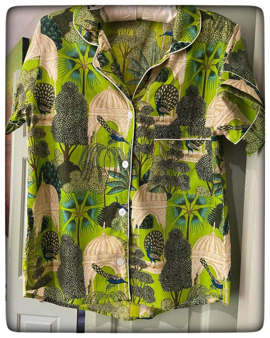 Lime Green Peacock  print Short Pyjamas